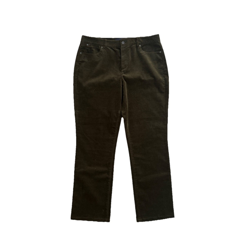 Talbots‎ Olive Green Heritage Fit Corduroy Pants Stretch Straight Leg Size 14